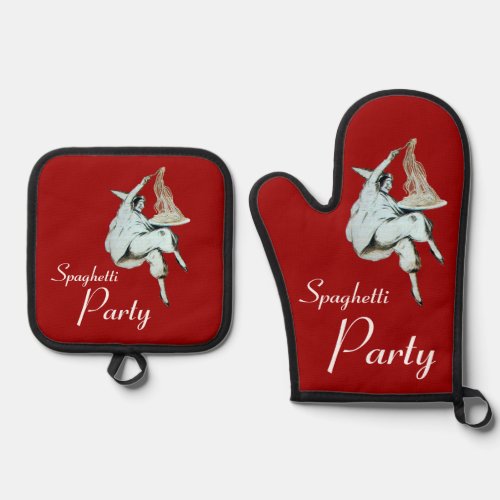 SPAGHETTI PARTYITALIAN KITCHEN Dinner Invitation Oven Mitt  Pot Holder Set