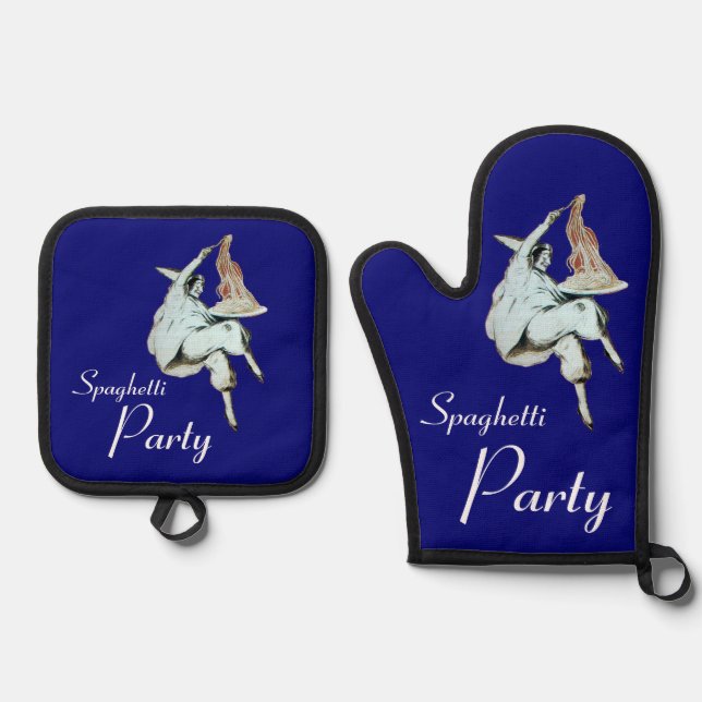 SPAGHETTI PARTY,ITALIAN KITCHEN Dinner Invitation Oven Mitt & Pot Holder Set (Front)