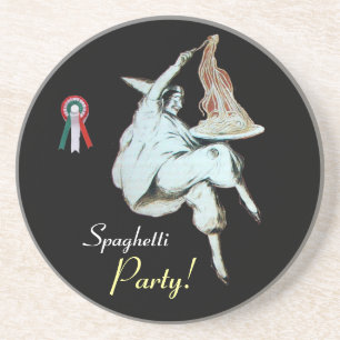 SPAGHETTI PARTY, ITALIAN KITCHEN ,red black white Sandstone Coaster