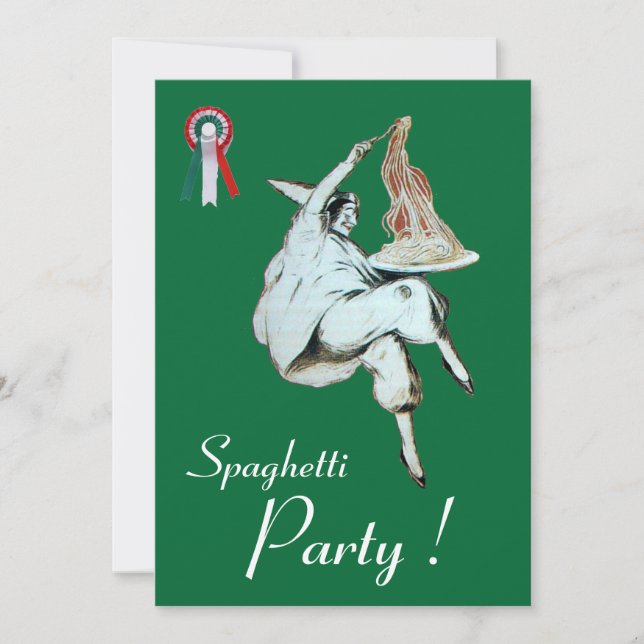 SPAGHETTI PARTY,ITALIAN KITCHEN red green dinner Invitation (Front)