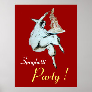 SPAGHETTI PARTY, ITALIAN KITCHEN ,red Poster