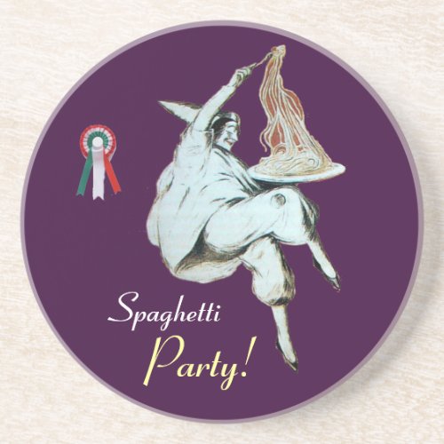 SPAGHETTI PARTY ITALIAN KITCHEN red purple white Coaster
