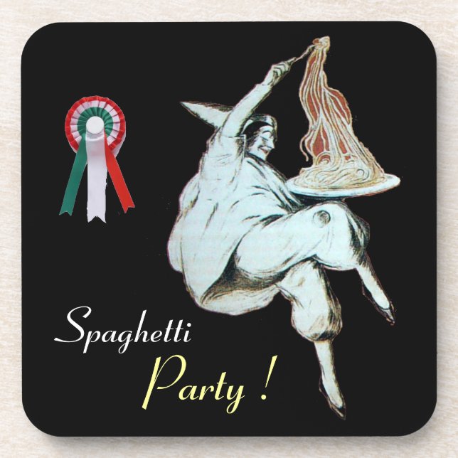 SPAGHETTI PARTY ITALIAN KITCHEN, RESTAURANT,black Drink Coaster (Front)