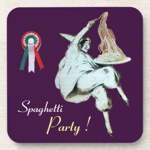 SPAGHETTI PARTY ITALIAN KITCHEN, RESTAURANT,purple Beverage Coaster