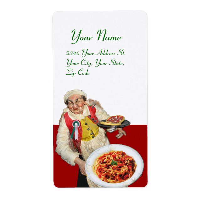 SPAGHETTI PARTY ITALIAN RESTAURANT CHEF Red White Label (Front)