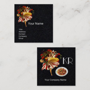 SPAGHETTI PARTY TALIAN KITCHEN TOMATOES Black Square Business Card