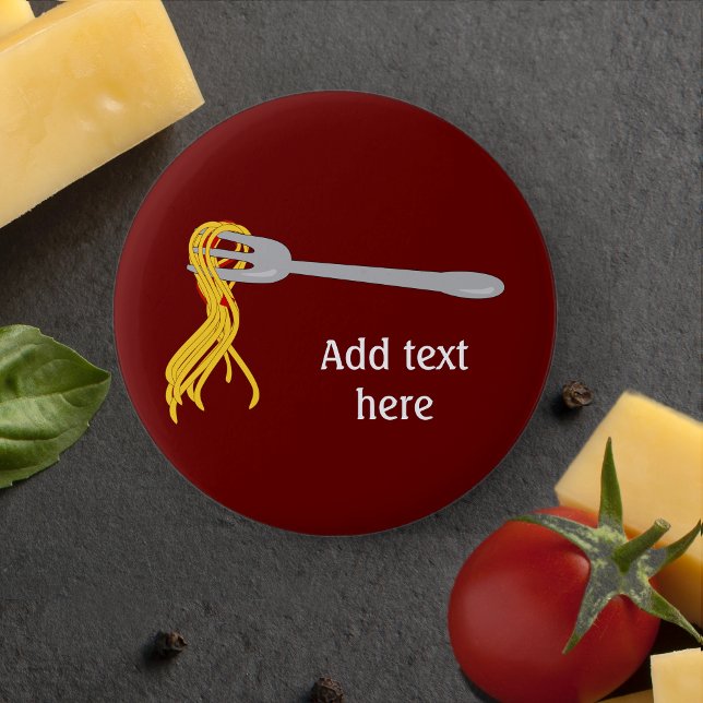 Spaghetti Pasta graphic on fork - custom text Pinback Button (Creator Uploaded)