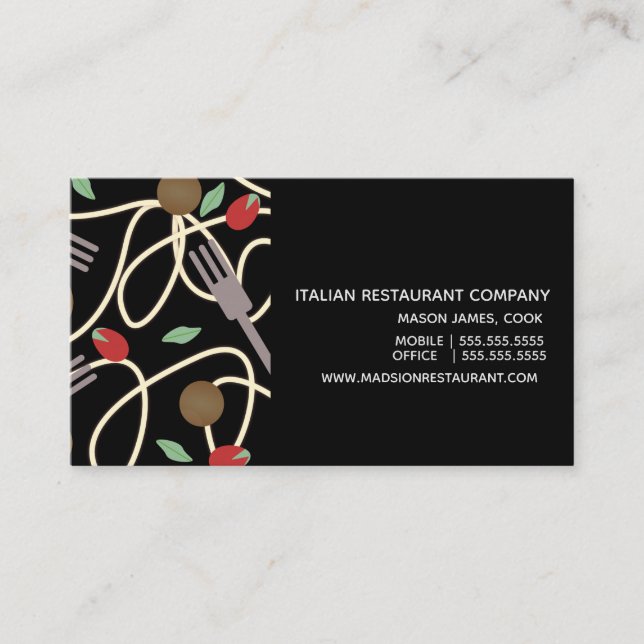 Spaghetti Pasta Italian Dinner Utensils Meatballs Business Card (Front)