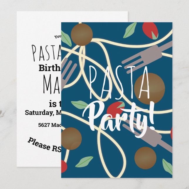 Spaghetti Pasta Italian Dinner Utensils Meatballs Invitation (Front/Back)