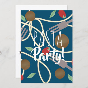 Spaghetti Pasta Italian Dinner Utensils Meatballs Invitation
