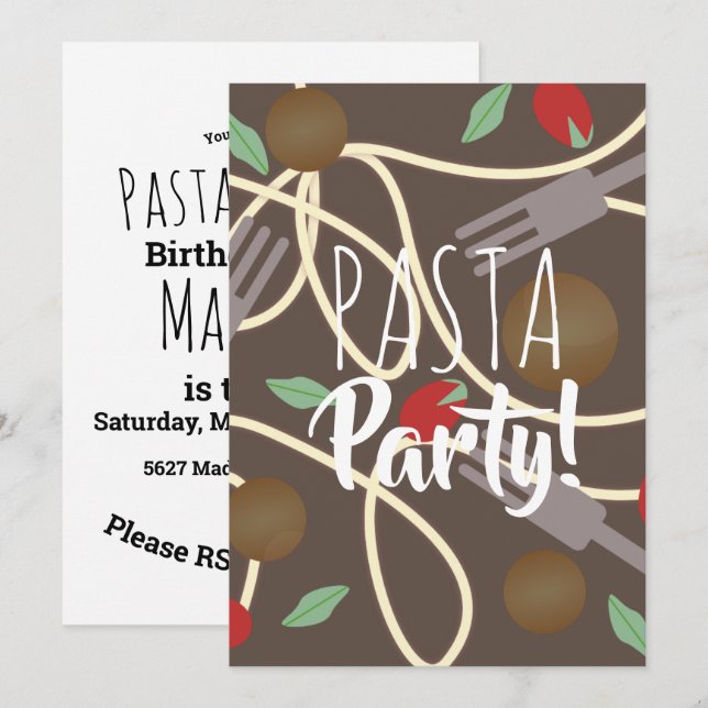 Spaghetti Pasta Italian Dinner Utensils Meatballs Invitation (Front/Back)