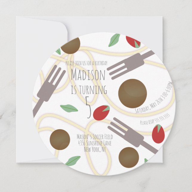Spaghetti Pasta Plate Birthday Party Invitation (Front)