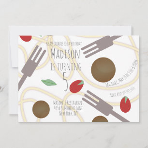 Spaghetti Pasta Plate Birthday Party Invitation