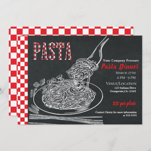 Spaghetti Pasta Rustic Chalk Event Dinner Party Invitation