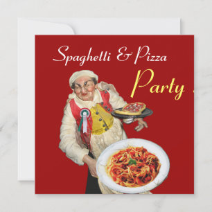 SPAGHETTI & PIZZA PARTY,ITALIAN KITCHEN red black Invitation