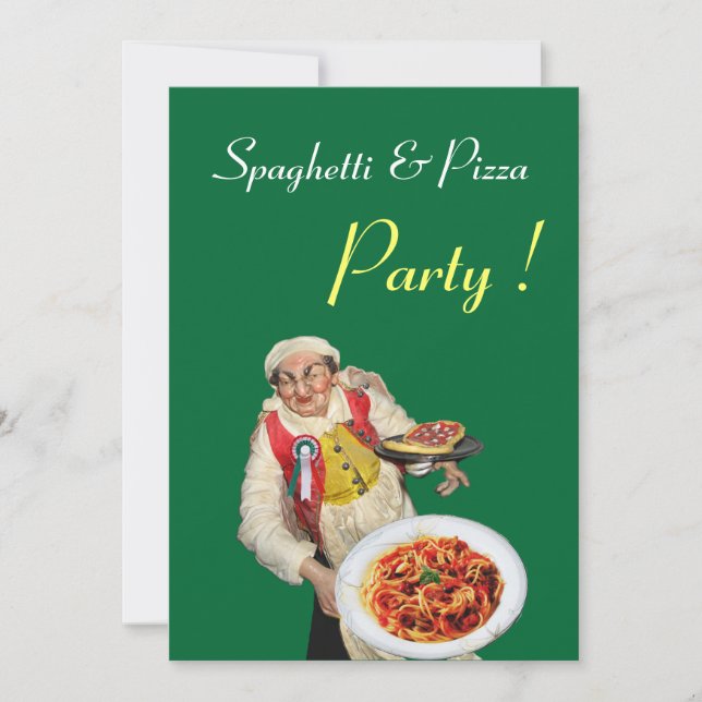 SPAGHETTI & PIZZA PARTY , RESTAURANT black green Invitation (Front)