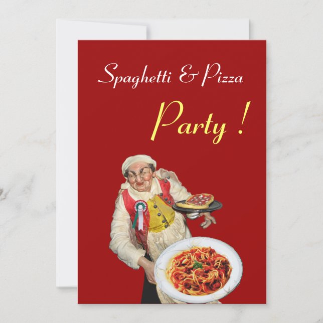 SPAGHETTI & PIZZA PARTY , RESTAURANT black red Invitation (Front)