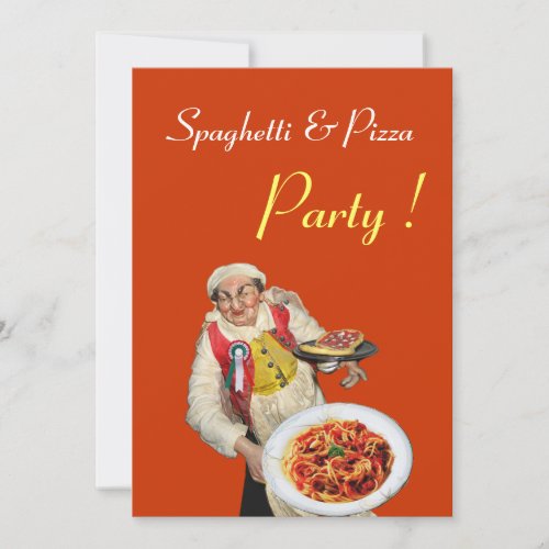 SPAGHETTI  PIZZA PARTY  RESTAURANT orange green Invitation