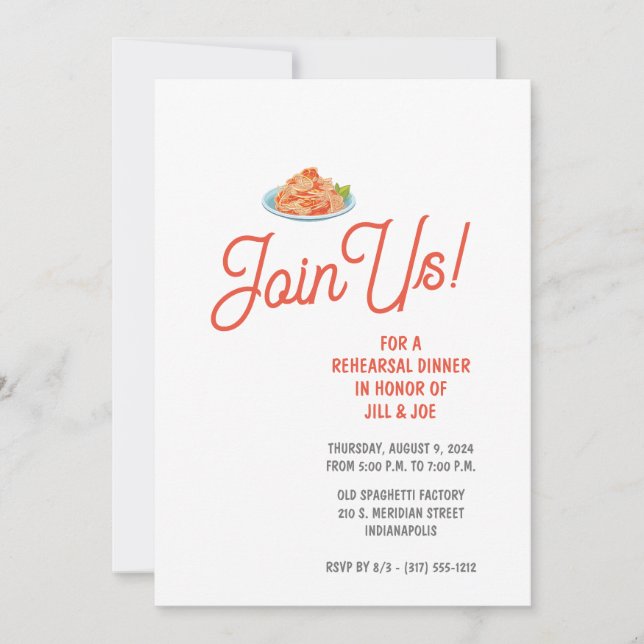 Spaghetti Rehearsal Dinner Invitation (Front)