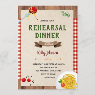Spaghetti rehearsal dinner theme invitation