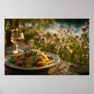 Spaghetti with Asparagus Tips by a Riverbank Poster