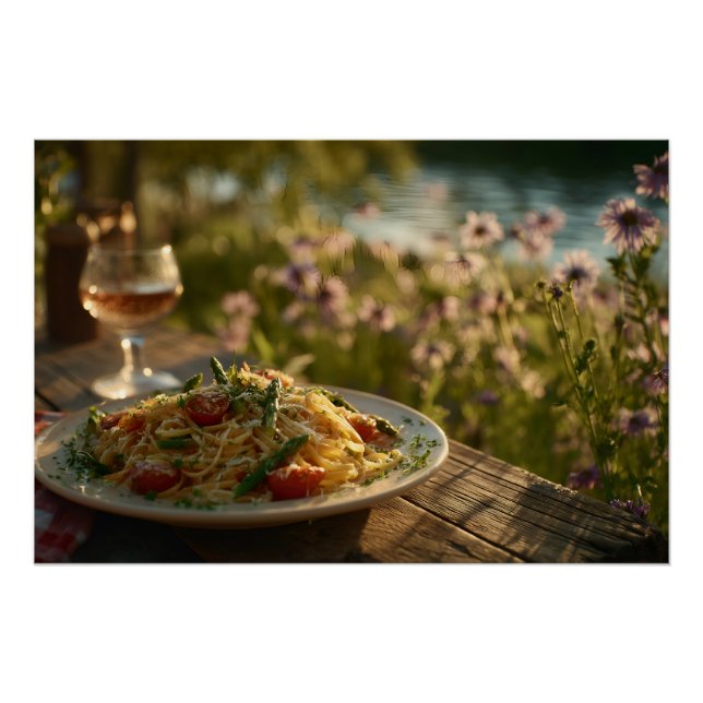 Spaghetti with Asparagus Tips by a Riverbank Poster (Front)