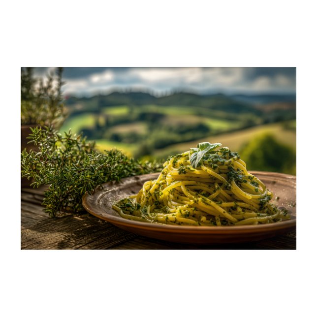 Spaghetti with Fresh Herbs Acrylic Print (Front)