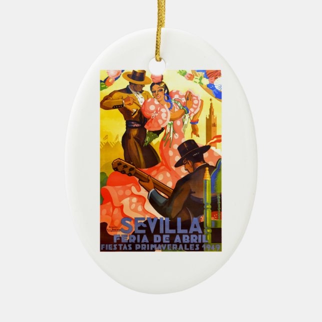 Spain 1949 Seville April Fair Poster Ceramic Ornament (Front)