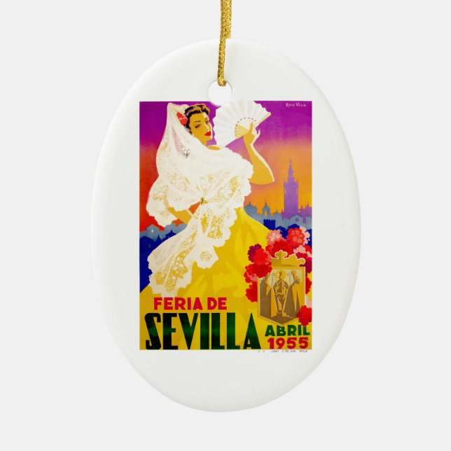 Spain 1955 Seville April Fair Poster Ceramic Ornament (Front)
