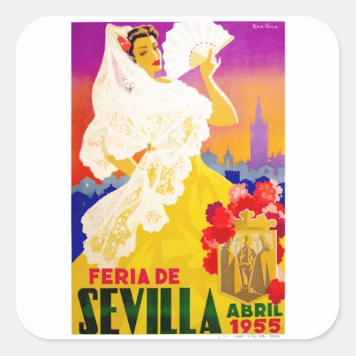 Spain 1955 Seville April Fair Poster Square Sticker