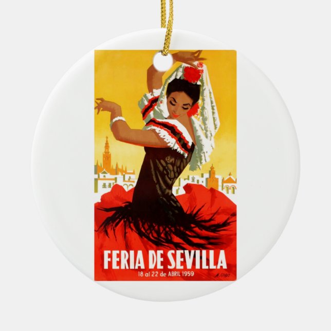 Spain 1959 Seville April Fair Poster Ceramic Ornament (Front)