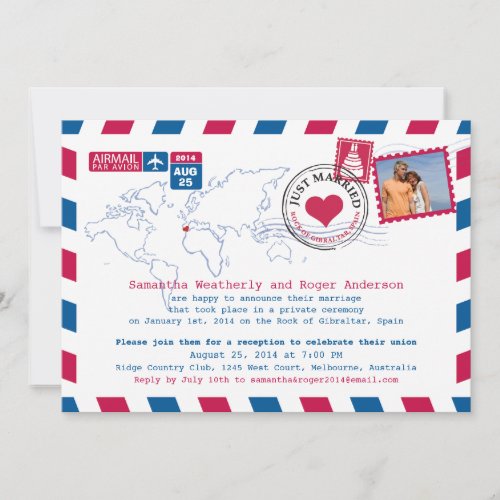 Spain Air Mail Post Wedding Reception Invitation