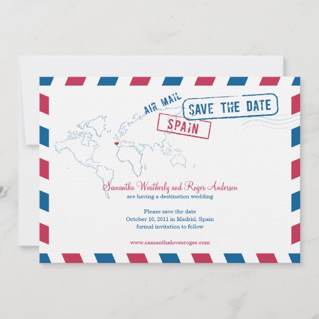 Spain Air Mail Wedding Save The Date (Front)