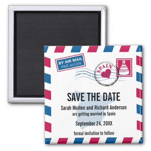 Spain Air Mail Wedding Save the Date Magnet