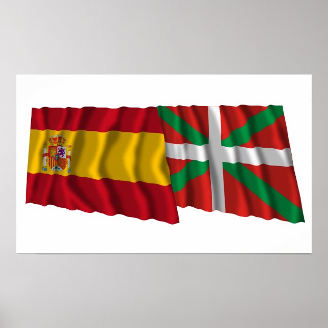 Spain and País Vasco (Euskadi Basque) waving flags Poster (Front)