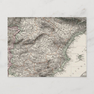Spain and Portugal Map by Stieler Postcard