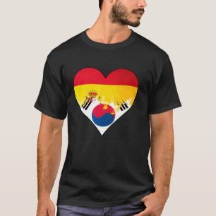Spain and South Korean Heart Heritage Flag T-Shirt