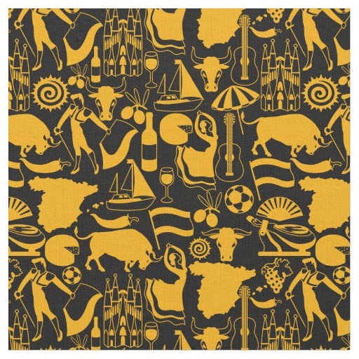 Spain and Spanish Traditions Black and Orange Fabric