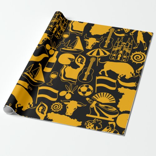 Spain and Spanish Traditions Black and Orange Wrapping Paper
