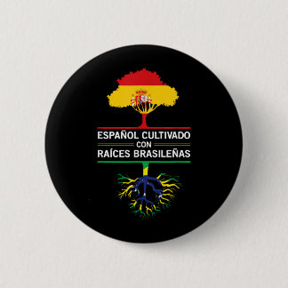 Spain Brazil Flags Heritage Gift Expat Fans Button
