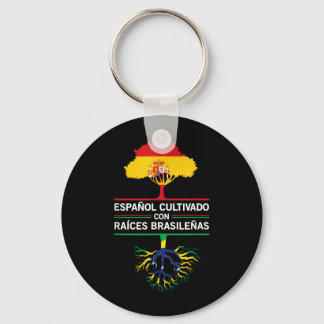 Spain Brazil Flags Heritage Gift Expat Fans Keychain