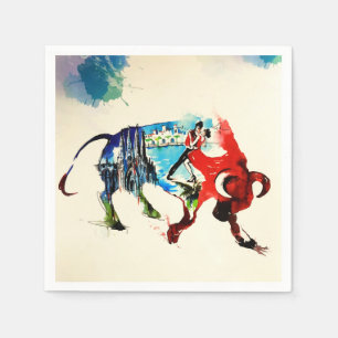 Spain Bull Vintage Travel Love Watercolor Napkins