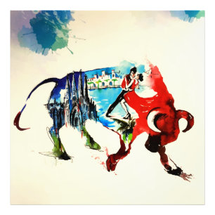 Spain Bull Vintage Travel Love Watercolor Photo Print