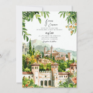 Spain Castle watercolor Wedding Invitation