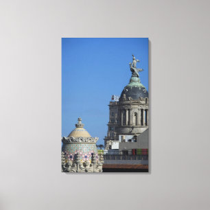 Spain, Catalonia, Barcelona. Barcelona roof top 2 Canvas Print