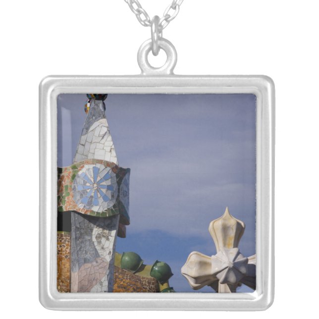 Spain, Catalonia, Barcelona. Casa Batllo (1906). 3 Silver Plated Necklace (Front)