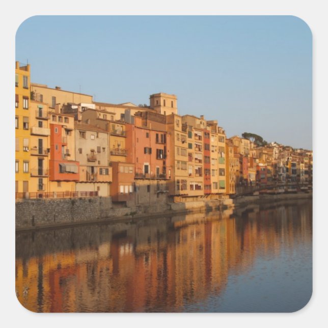 Spain. Catalonia. Gerona. Houses on the Onyar Square Sticker (Front)