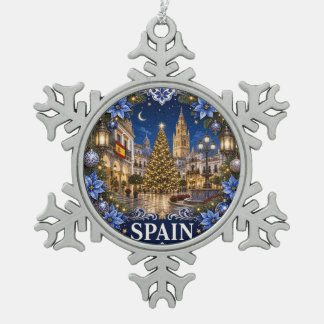 Spain Christmas Ornament | Blue Holiday Town Scene