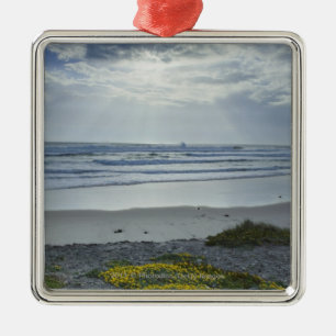 Spain Coastline with Yellow Flowers and Sun Beams Metal Ornament