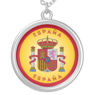 Spain Coat of Arms Patriotic Round Shape Silver Plated Necklace